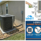 A Whitt Inspections van parked next to a clean outdoor residential HVAC condenser unit in Lakeland, Florida, alongside a diagram showing how to flush a condensate drain line with white vinegar, and an infographic detailing three steps to summer-proof an AC unit.